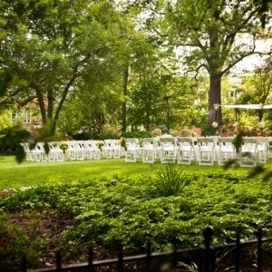 Beautifully landscaped gardens on the west side of the property are a beautiful and serene setting for wedding ceremonies.  The garden is in full bloom late April through mid-October.