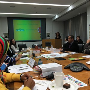 Participants in a meeting at Sesame Workshop, the nonprofit organization behind Sesame Street.