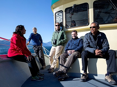 Aboard the boat with White House staff. (Official White House Photo by Pete Souza)