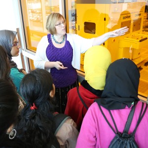 Dr. Kathleen Dunn, Associate Professor of Nanoscience, SUNY Poly, takes the group on a tour of the Nanotech Complex.