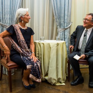 Madame Christine Lagarde, Managing Director of the International Monetary Fund and John Authers, Senior Investment Commentator, Financial Times. Photo by Joy Asico | www.asicophoto.com
