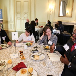 Participants at Table 1 use an ecosystem perspective to examine some roadblocks to financial inclusion, such as competitive tax environments and lack of interoperability among telecom, banks, government and private finance companies. They suggest creating safe spaces for cross-sector involvement with incubating solutions and innovating financial service and product offerings.