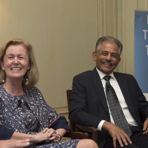 Ambassador Anne Anderson and Ambassador Vinai Thummalapally react to an audience question at the 2017 Best Countries rankings launch dinner. Photo by Joyce N. Boghosian.