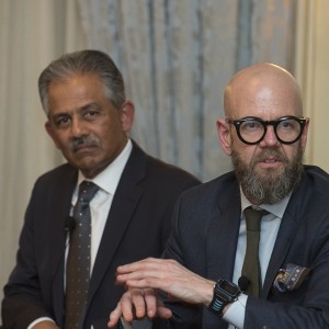 Left to right: Ambassador Vinai Thummalapally and John Gerzema, BAV Consulting. Photo by Joyce N. Boghosian.