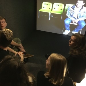 Participants speaking with Iraqi Refugees via the Shared Studios prtal in the National Holocaust Museum