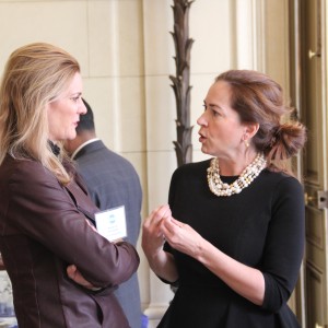 Session moderator Katharine Weymouth, who is the former Washington Post publisher, connects with Meridian COO Lee Satterfield before the session begins.