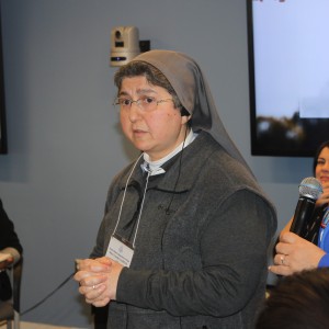 Sister Carolin Tahhan Fachakh (Syria) answering a question at the “A Conversation with the International Women of Courage” Forum at George Washington University
