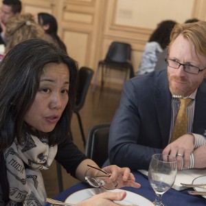 From left, HongXia Liu, Associate Vice Chancellor at New York University Shanghai and Meridian Trustee, talks about the intersection of culture and financial technology while Schan Duff, Senior Fellow in The Aspen Institute’s Financial Security Program, listens.