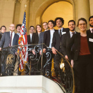 Swiss IVLP participants take a group photo on Meridian House Stairs