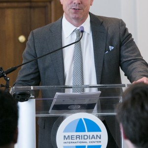 Ambassador Stuart Holliday, Meridian’s President and CEO, welcomes over 100 attendees to the forum, which was the final convening of The Digital Finance Future: Inclusive and Global Economic Growth program series. Photo by Kristoffer Tripplaar.