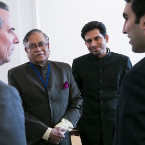From left, Ambassador Stuart Holliday looks to Puru Trivedi, Meridian’s Associate Director for Corporate Relations, while in conversation with former Indian Ambassador to Chile, Pradeep Singh, and Balasaheb Darade, a microplanning adviser to India’s Maharashtra Government. Photo by Kristoffer Tripplaar.