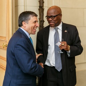 Ambassador of Algeria Madjid Bouguerra shares a laugh with Deputy Chief of Mission of Liberia Jeff Dowans, Sr. Photo by Stephen Bobb.