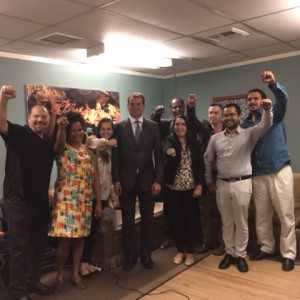 Participants take a group photo after meeting with Tony LoRe, CEO & Founder of the Youth Mentoring Connection in Los Angeles, CA