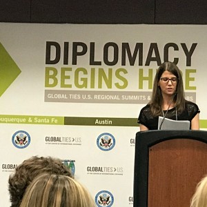 IVLP Gold Star Alumna Geraldine Mlynaraz speaking at a Global Ties U.S. “Diplomacy Begins Here” Regional Summit in Albuquerque, New Mexico
