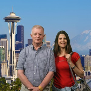 IVLP Gold Star Alumna Geraldine Mlynarz and her International Visitor Liaison, Mr. Norm Skougstad, with the Space Needle in the background in Seattle, WA