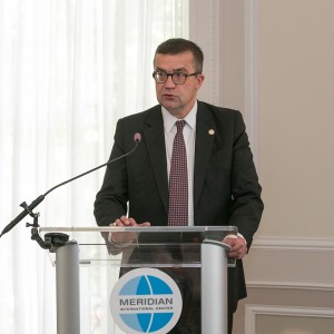 His Excellency Piotr Wilczek, Ambassador of Poland to the U.S., delivers a speech examining the implications of WWI for Poland. He emphasized the friendly relationship that was formed between Poland and the United States as Poland gained independence after the conflict.