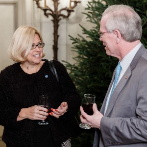 Celeste Carrasco of AT&T engages with Deputy Assistant Secretary John Andersen of the U.S. Department of Commerce during a pre-dinner reception. Photo credit: Stephen Bobb.