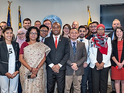 Strong Cities IVLP participants in a group photo with the Faith Community Working Group of Montgomery County