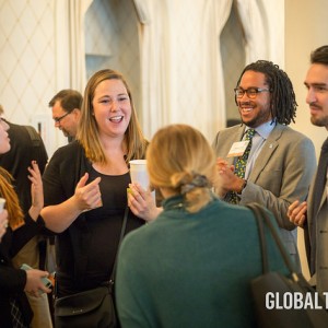 Program Associates Jameson Hall, Sarah Williams, and Charlotte Follari networking with colleagues in the Global Ties Network