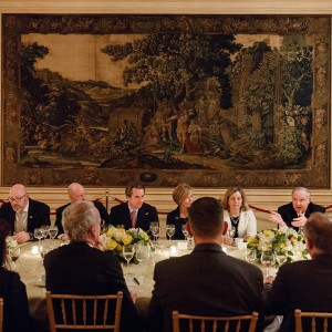 The Meridian House Dining Room was the setting for a salon-style dinner honoring Ambassador of Spain Pedro Morenés. Coincidentally, Meridian House was built for returning U.S. Ambassador to Spain (and Greece) Irwin Laughlin. Photo credit: Stephen Bobb
