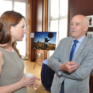 Tracey Spack of Environment and Climate Change Canada and Dr. John Nightingale of Ocean Wise in conversation with Meridian’s Eyes on the Arctic: U.S.-Canada Collaboration on the North on display in the background. Photo credit: Quentin Lide