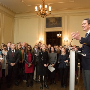 The Honorable Stuart W. Holliday honors the new ambassadors at the Welcome to Washington reception. Photo: Jessica Latos.