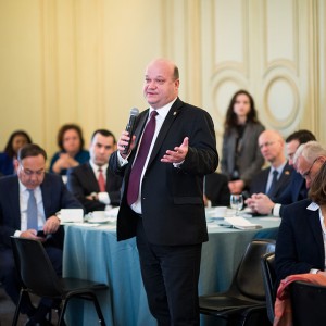 His Excellency Valeriy Chaly of Ukraine participates in the lively discussion during the fireside chat. Photo by James O’Gara.