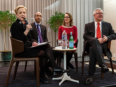 The Honorable Ann Stock (left) moderates the discussion on culinary diplomacy with Mr. Jay R. Raman, Dr. Ashley Rose Young, and Ambassador Martin Dahinden. Photo credit Stephen Bobb Photography.