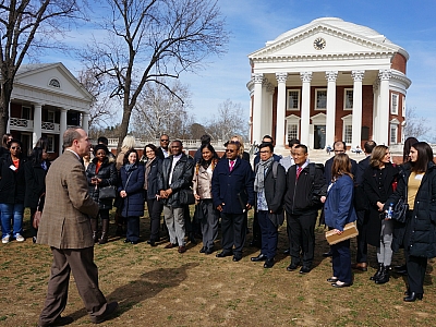 Participants from the day-trip to UVA prior to touring the Rotunda. Photo by Megan Devlin.