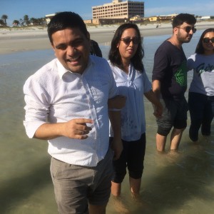 Visitors from Nepal and India (both blind) experiencing the beach while in Jacksonville, Florida