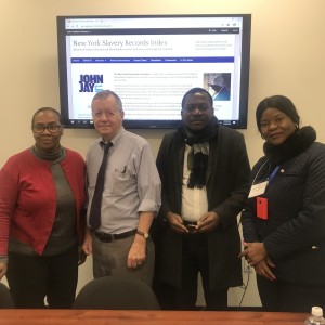 Visit to John Jay College with Professors Ned Brenton and Judy-Lynn Peters where they developed and are administering the New York State Slavery Record Index