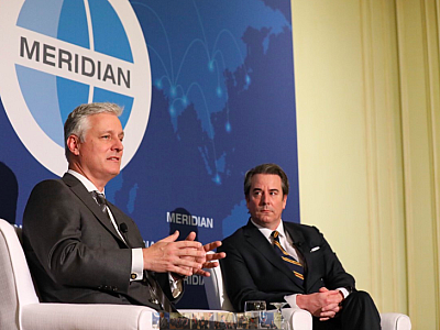 Ambassador Robert O'Brien and Ambassador Stuart Holliday at Meridian International Center on February 5, 2020.