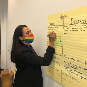 Paola Lopez Santillan, an LGBTQI+ activist from Mexico participates in a leadership training exercise led by Gallup.