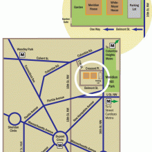 Meridian's parking is located on Crescent Place on the right-hand side past White-Meyer House. 