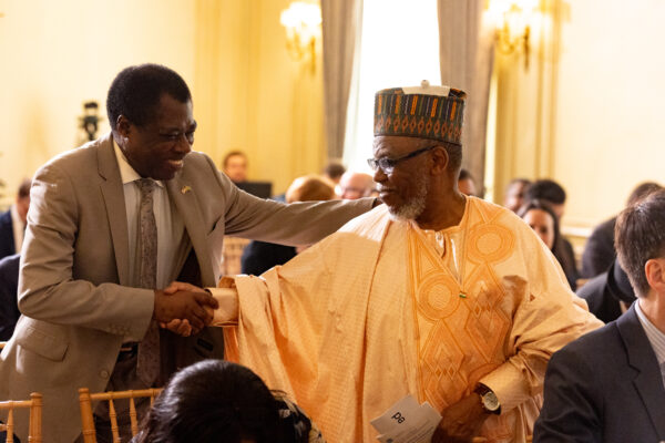Two ambassadors from Africa shake hands