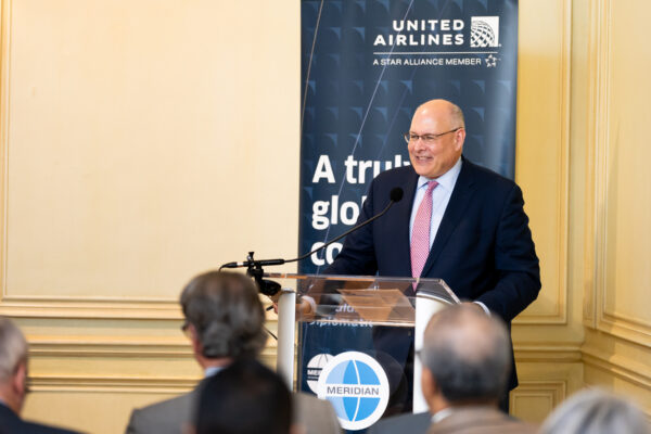 Steve Morissey, Vice President of International Regulatory & Policy at United, gives opening remarks at an Insights@Meridian program at Meridian House in Washington, D.C. on July 26, 2023. Photo by Jess Latos. 
